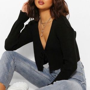 Nasty Gal Collection Lace Up Rib Knit Crop Cardigan
